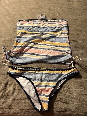 True Craft Striped Yellow Blue Pink Tankini Set